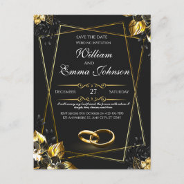 Schwarz und Gold Elegante Hochzeit Einladungspostkarte