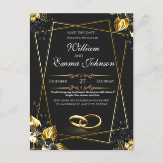 Schwarz und Gold Elegante Hochzeit Feiertagspostkarte