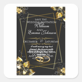 Schwarz und Gold Elegante Hochzeit Quadratischer Aufkleber