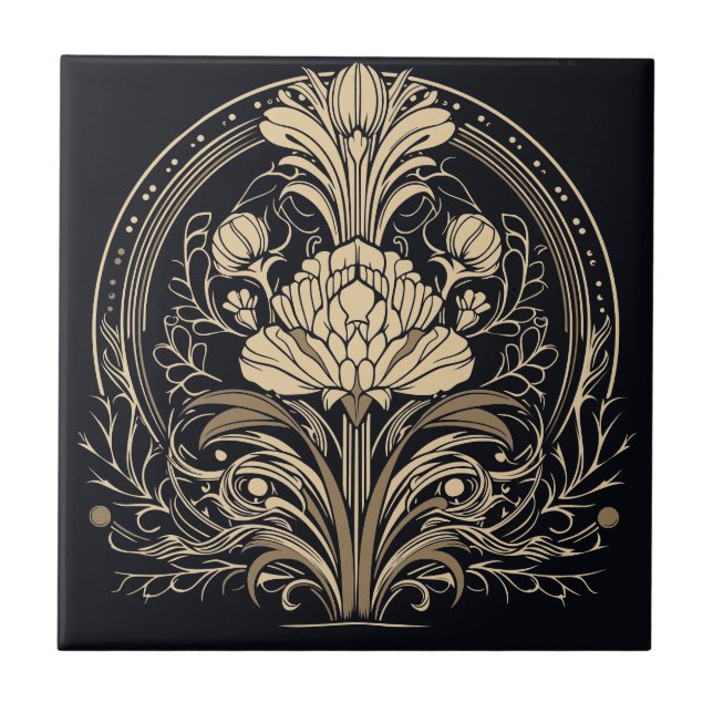 Schwarz und Gold Elegante Kunst, Dichtung und Musi Fliese (Vorderseite)