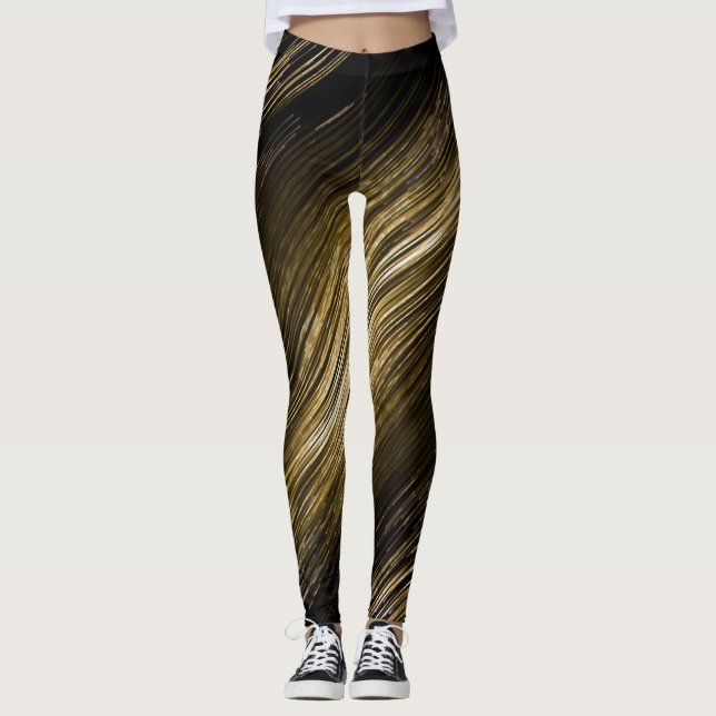 Schwarz und Gold Elegante moderne Retroleggins Leggings (Vorderseite)