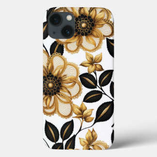 Schwarz und Gold Elegante Muster Blume Case-Mate iPhone Hülle
