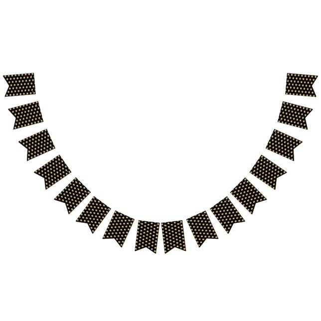 Schwarz und Gold Elegante Polka Dots Muster Chic Wimpelkette (Alle)