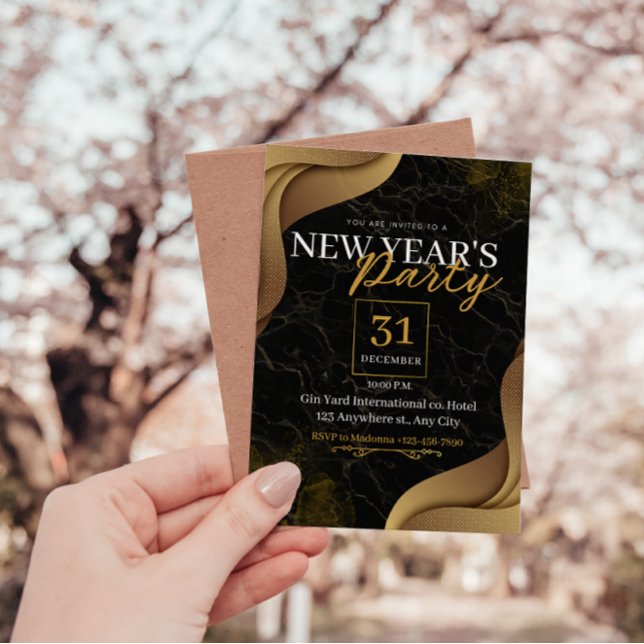 SCHWARZ UND GOLD ELEGANTER KUNDE NEUJAHR PARTY EINLADUNG (Elegant gold and black new year party invitations)