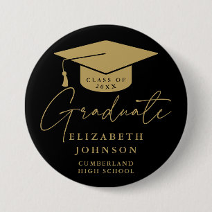 Schwarz und Gold eleganter Script-Abschluss Button