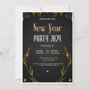 Schwarz und Gold Eleganter Silvesterinvit zum Silv Einladung