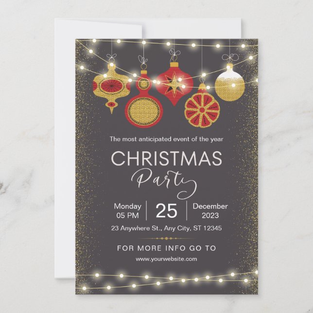 Schwarz und Gold Eleganter Weihnachts-Party Flyer Einladung (Vorderseite)