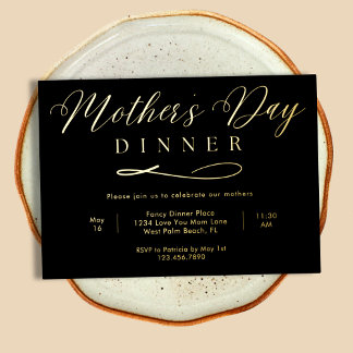 Schwarz und Gold Elegantes Extravagantes Muttertag Folieneinladung