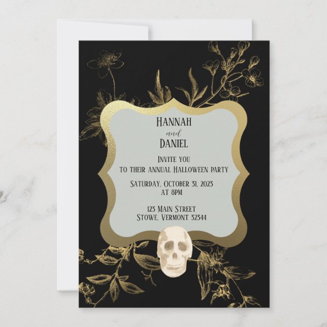 Schwarz und Gold Elegantes Halloween-Party Einladung (Vorderseite)