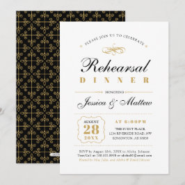 Schwarz und Gold | Elegantes Hochzeitsessen Probe Einladung