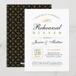 Schwarz und Gold | Elegantes Hochzeitsessen Probe Einladung