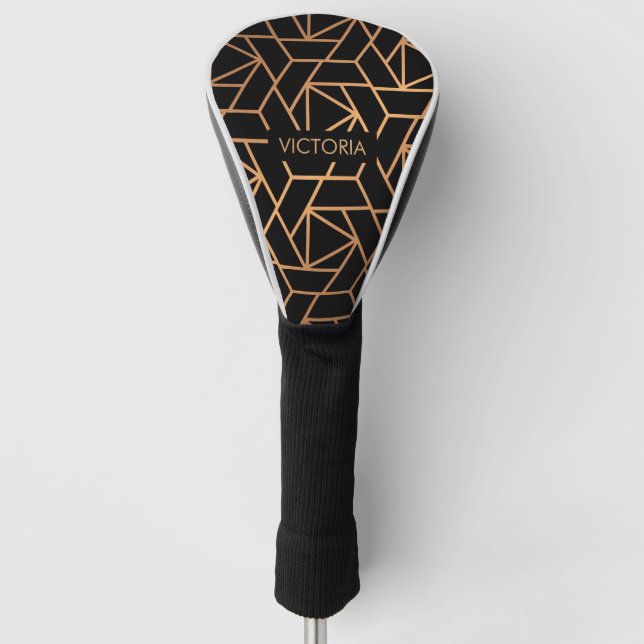 Schwarz und Gold Elegantes Muster Golf Headcover (Vorderseite)