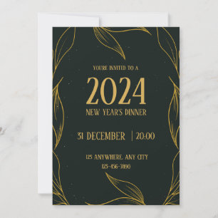 Schwarz und Gold Elegantes Neujahrsfest Einladung