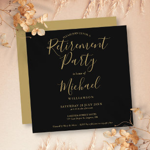 Schwarz und Gold Elegantes Script Retirement Party Einladung