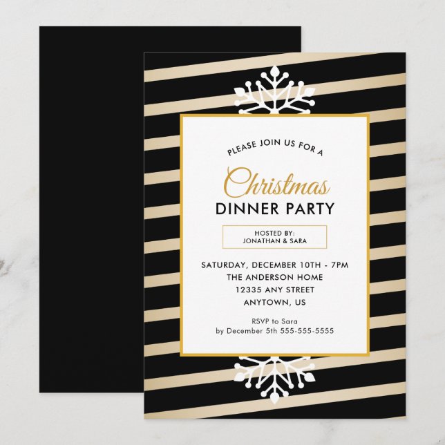 Schwarz und Gold Elegantes Weihnachtsabend Party Einladung (Vorne/Hinten)