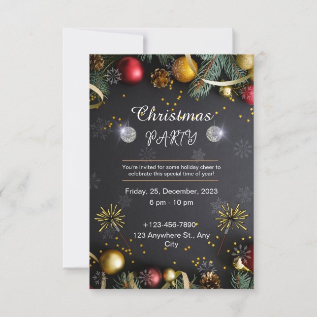 Schwarz und Gold Elegantes Weihnachtsfest Party Einladung (Vorderseite)