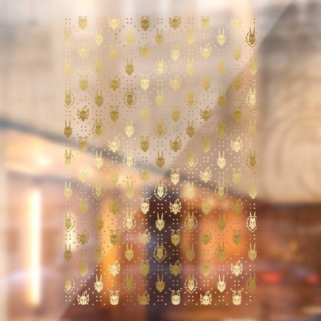 Schwarz und Gold Fantasy Dragon Raute Pattern Fensteraufkleber (Blatt 2)