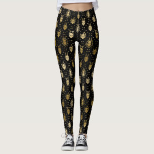 Schwarz und Gold Fantasy Dragon Raute Pattern Leggings
