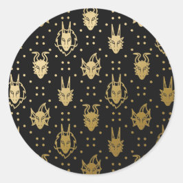 Schwarz und Gold Fantasy Dragon Raute Pattern Runder Aufkleber