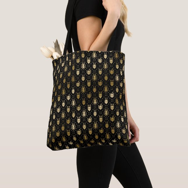 Schwarz und Gold Fantasy Dragon Raute Pattern Tasche (Von Nahem)