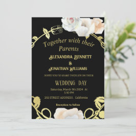 Schwarz und Gold Floral Moderne Boho Hochzeit Einladung
