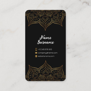 Schwarz und Gold Floral Modernes Indianermuster Telefonnummerkarte