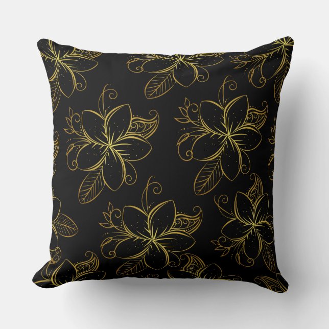 Schwarz und Gold florale Moderne Kissen (Vorderseite)