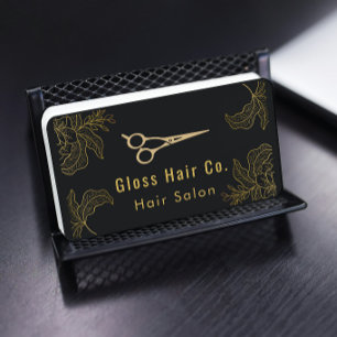 Schwarz und Gold Florales Friseursalon Eleganter L Visitenkarte