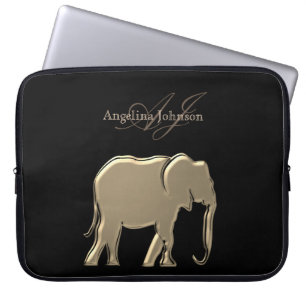 Schwarz und Gold Foil Elefant Mit Monogramm Laptopschutzhülle