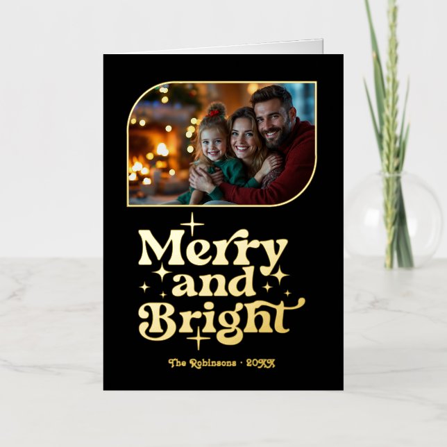 Schwarz und Gold Frohe und helles Foto Weihnachten (Vorderseite)