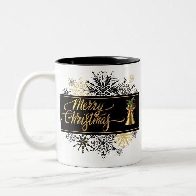 Schwarz und Gold Frohe Weihnachten Tasse (Links)