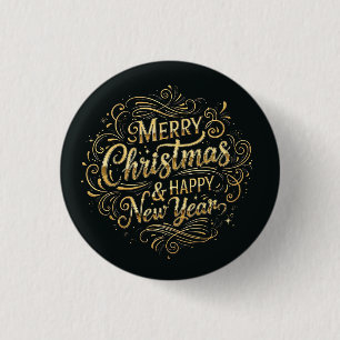 Schwarz und Gold Frohe Weihnachten und Glück im ne Button