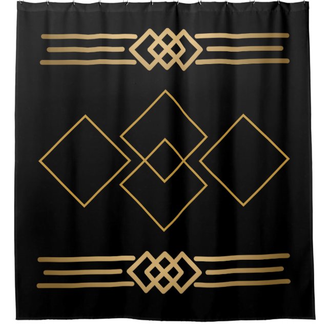 Schwarz und Gold geometrisch Duschvorhang (Vorderseite)