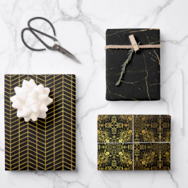 Schwarz und Gold Geschenkpapier Set