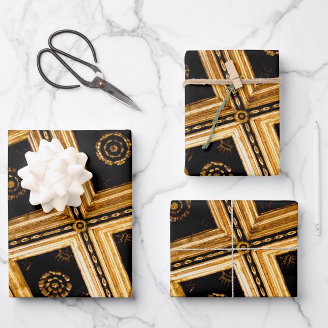 Schwarz und Gold Geschenkpapier Set (Vorderseite)