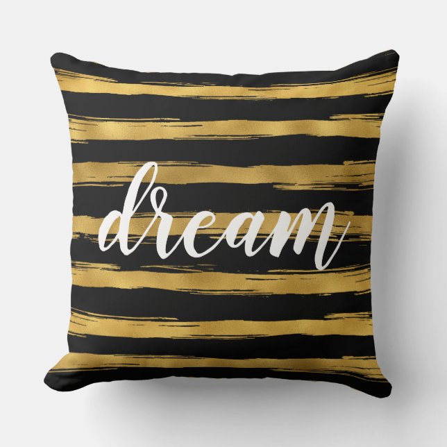 Schwarz und Gold Glam Streifen Dream Kissen (Vorderseite)