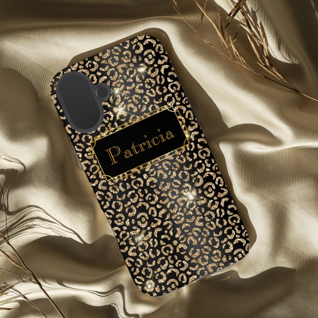 Schwarz und Gold glamouröser leparger Glitzer-Druc iPhone 16 Plus Hülle (Von Creator hochgeladen)