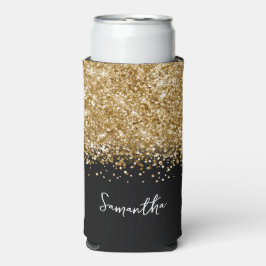 Schwarz und Gold Glittery Glam Script Name Selters Dosenkühler