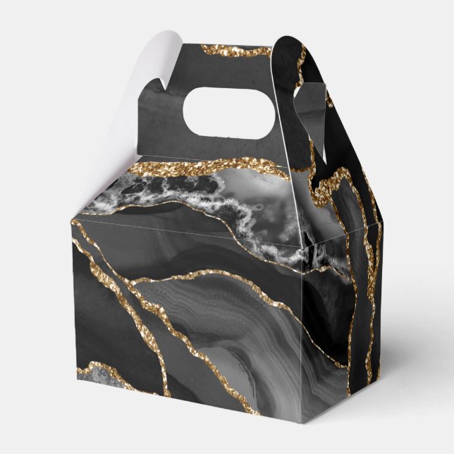 Schwarz und Gold Glitzer Agate Geschenkschachtel (Vorderseite)