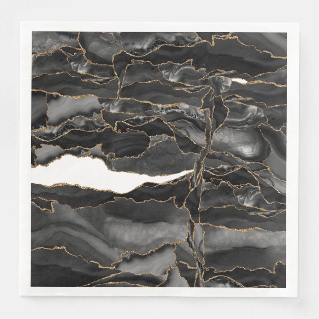 Schwarz und Gold Glitzer Agate Serviette (Vorderseite)