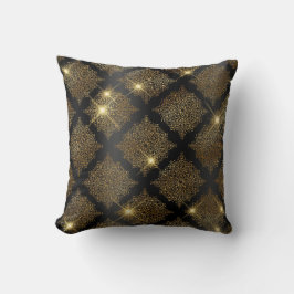 Schwarz und Gold Glitzer Glam Filigree Muster Kissen