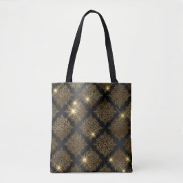 Schwarz und Gold Glitzer Glam Filigree Muster Tasche