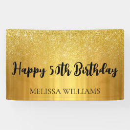 Schwarz und Gold Glitzer Happy 50. Geburtstag Banner