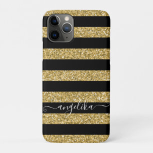 Schwarz und Gold Glitzer Stripes Script-Individuel Case-Mate iPhone Hülle