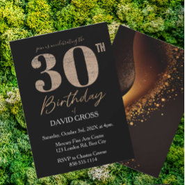 Schwarz und Gold Glitzer Swirl 30. Geburtstag Einladung
