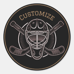 Schwarz und Gold Goalie Maske Runder Aufkleber