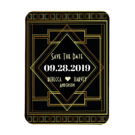 Schwarz und Gold Hochzeit speichern Sie das Datum Magnet