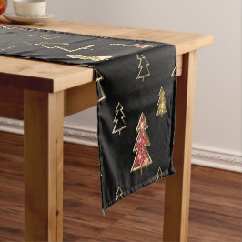 Schwarz und Gold Imitate Weihnachtsbäume aus Metal Kurzer Tischläufer