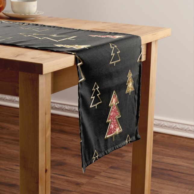 Schwarz und Gold Imitate Weihnachtsbäume aus Metal Kurzer Tischläufer (Beispiel)