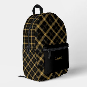 Schwarz und Gold Kariert Bedruckter Rucksack